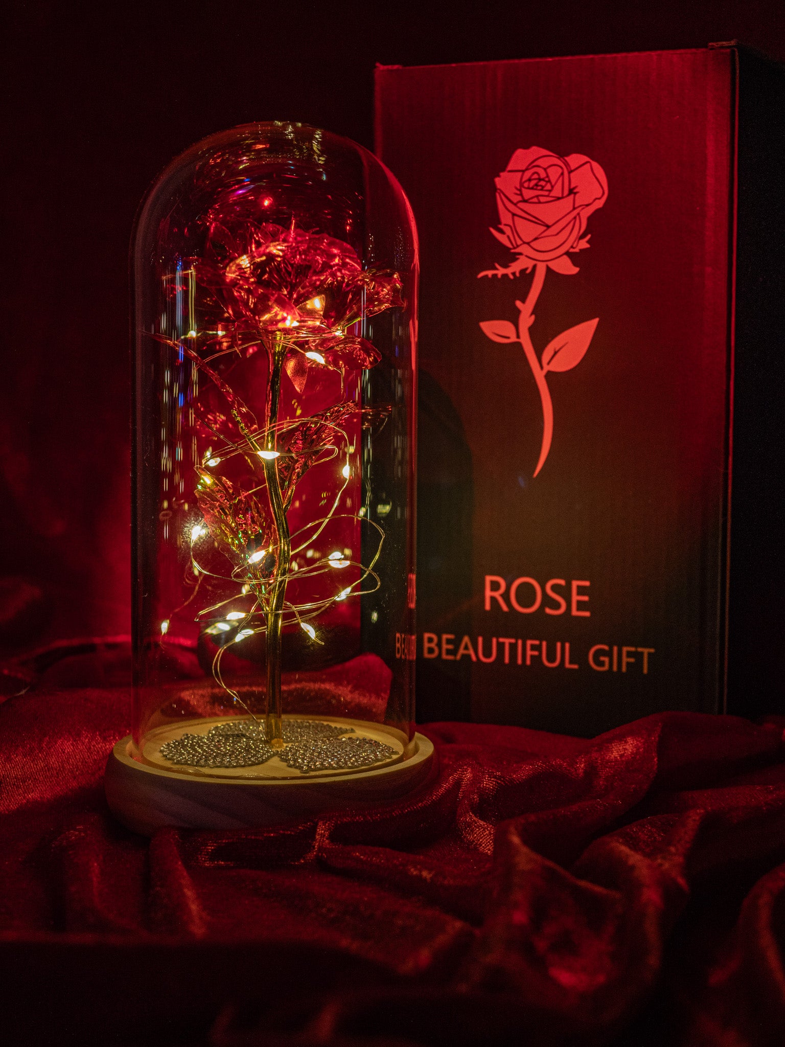 Głęboka czerwień ze złotym pyłem